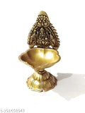Brass Gajlaxmi Deepak decorative diya, traditional Indian god idol (100gm, 6cmL x 10cmH x 5cmB)