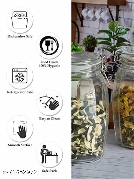 Glass food storage jar set, airtight clip lid, 1800 ML capacity for dry goods organization
