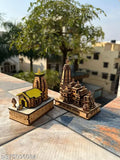 Wooden 2-piece Kedarnath and Ayodhya Mandir God Idols, Indian handcrafted 3D temple statues
