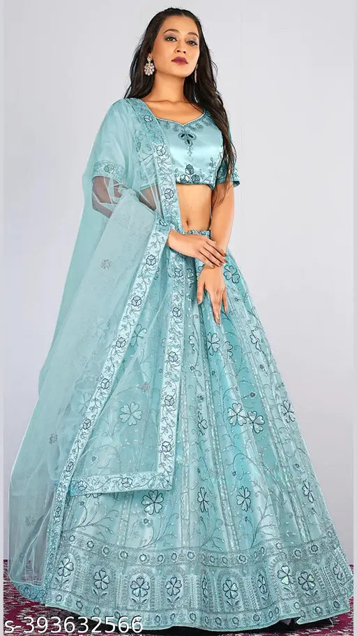 Embroidered net lehnga choli and dupatta set by Gopinath Hand Work, India