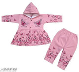 Woolen winter frock & pyjama set for baby girls, solid design best for summer seasons. Soft wool fabric, sizes from 0-3 months to 18-24 months, made in India