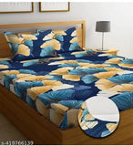 Blue premium cotton elastic fitted bedsheets for double bed, 180 TC supersoft with all-around elastic & 2 king size pillow covers, botanical print, ideal for adults in mild winter