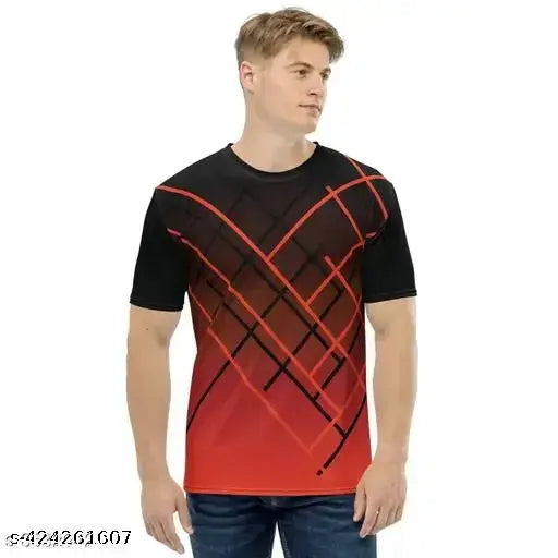 Men's polyester sports t-shirt, printed short sleeves, S/M/L/XL sizes, Indian origin