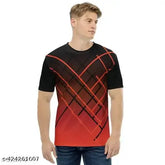 Men's polyester sports t-shirt with printed sleeves. Short-sleeved athletic wear in sizes S-XL, made in India