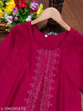 Vichitra Silk, Three-Quarter Sleeve Kurti - Gifted Women's Festival Special, Solid Combo, M: Bust 38, Length 44 in
