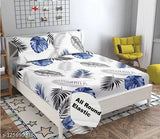 Navya Home Decor premium cotton elastic fitted bedsheets double bed, white & blue with two pillow covers. Elasticated for snug fit on 78x72+10 mattresses. Quality 180 TC supersoft designer bedsheets ideal for adults during summer weddings. Made in India