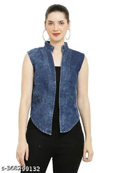 Dark blazer denim sleeveless HR Collection, high-quality off-shoulder top with solid dyed/washed pattern