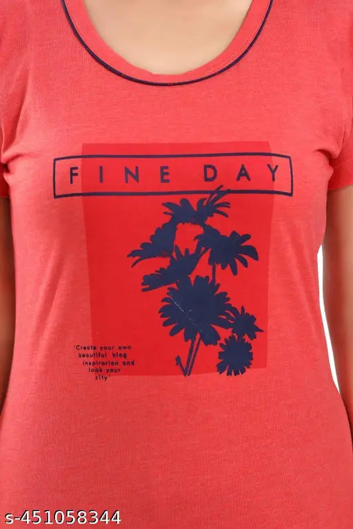 Printed cotton hosiery T-shirt dress with short sleeves, vibrant patterns, above knee length - Women's versatile lounge wear