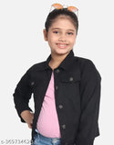 Black cotton solid kids jacket, three-quarter sleeves, nature craft quality for children's wardrobe