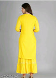 Yellow embellished Rayon sharara kurti with three-quarter sleeves, perfect for festivals, parties, office, and daily wear. Hand-mirror work, best quality Reyon fabric. India origin
