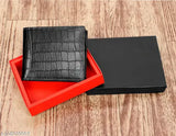 Black croco pattern leather men's wallet with 2 compartments, textured net finish. Classic, high-quality genuine leather accessory