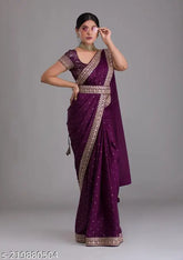 Georgette saree with 5mm sequence work, India-made, beautiful full-length silk blend blouse