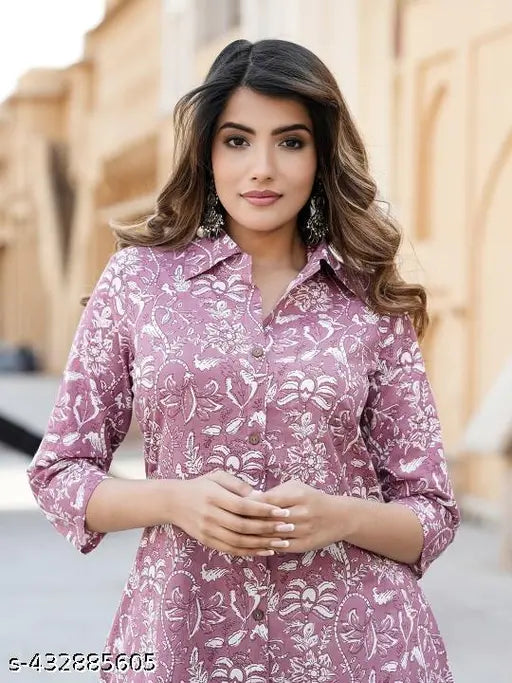 Rayon printed straight kurta set with viscose rayon pants, three-quarter sleeve length, new stylish design for women, Indian origin