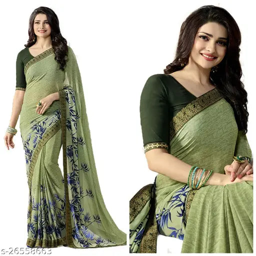 Trendy georgette silk saree with printed pattern, free size, length 5.5m