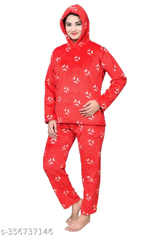 Tvesa women's/girls wool blend fur winter night suit, funky printed velvet, super comfy pyjamas