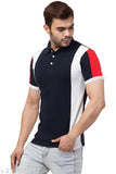 Colorblocked cotton polo neck tee for men, short sleeves on display