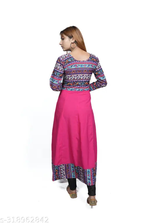 Indian printed crepe Anarkali kurti, three-quarter sleeves, XS-XXL. Elegant festive wear for women