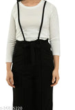 Black cotton blend dungaree set with white t-shirt, stylish, comfortable, urban partywear for women (S28, M30, L32, XL34) on display