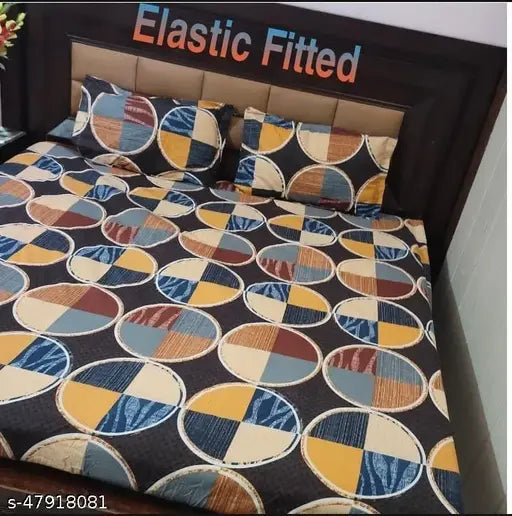 TLISMI supersoft glace cotton double bed sheet set (90x100 inches), elastic edges & 2 pillow covers - machine washable in India