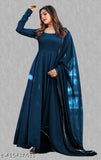Georgette gown with dupatta, solid net, long sleeves, full-stitched, high-quality women's dress from India (size S to XXXL)