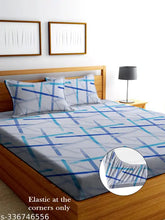 Glace Cotton double bed elastic fitted sheets set, 72x78 inches with 2 pillow covers (18x28 inches), checkered pattern, ideal for summer, machine washable