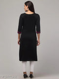 Woolen embroidered kurti, three-quarter sleeves, handcrafted Indian wool