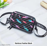 Acrylic leaf print mini suitcase sling, adjustable strap, Indian craftsmanship