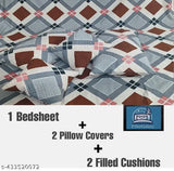 Quilted Glace cotton bedsheet set, multicolor five-piece (1 king sheet + 2 embroidered pillow covers + 2 filled cushions), ideal for summer adult use