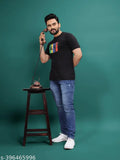 Men's cotton round neck T-shirt, short sleeves, printed pattern, available in S, M, L, XL sizes (38in/26in, 40in/27in, 42in/28in, 44in/29in). Indian brand offering quality and affordability