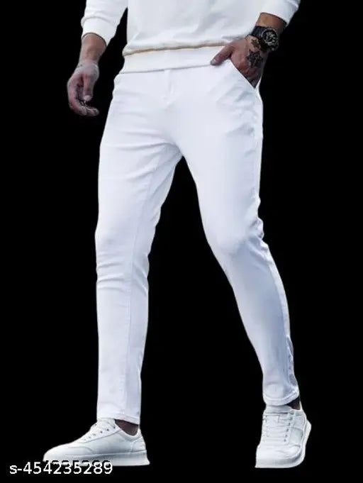 White denim pants for men and boys - Solid design, partywear, size 28/30/32 from India