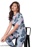 Gray Cotton Lycra Tie-Dye Women's Pajama Set - Comfortable loungewear for all seasons, offering a classical and casual look with short sleeves and full pajamas design. No-fly design and deep pockets for added convenience. Made in India
