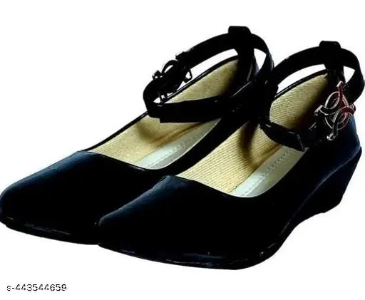 Black synthetic bellies for women & girls, solid black heel sandals with mesh net and closed back, perfect for casual wear