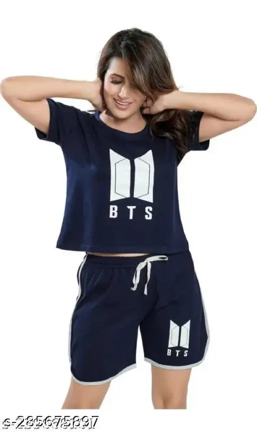 Elegant BTS printed cotton blend TopBottom for women, India origin