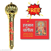 Gold-plated Hanuman ji Gada with "Jai Shree Ram" inscription for Bajrangbali Murti, perfect for spiritual ambiance