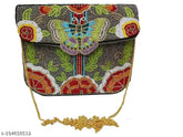 Velvet embroidered beadwork clutch purse, free-size (9in x 10in), designer handmade from India