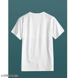 White cotton blend half-sleeve men's t-shirt (M: 38in chest, 27in length), printed design for active and casual wear. Made in India