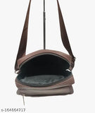 Brown PU Magnifique Trendy Sling Bag with 4 compartments on free size, perfect for both men and women