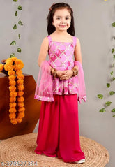 Georgette embroidered A-line plazzo set for ethnic wear, 2-3 years, embellished with net dupatta