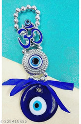 Om Blue plastic Nazar Battu for home decor, ideal for Vastu/Feng Shui, protective evil eye hanging for entrances