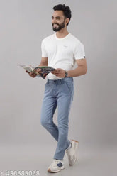 Skyblue stretchable denim jeans for men, slim fit and regular size options available from 30-36 inches