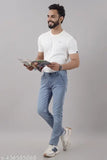 Mens skyblue stretchable denim jeans, slim fit with fine quality silky fabric, pre-washed for the best fit, ideal for casual and formal wear (30in x 41in x 30in, India origin)