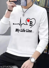 Printed polyester striped t-shirt, long sleeves, full B My Lifeline design, men's clothing, India origin