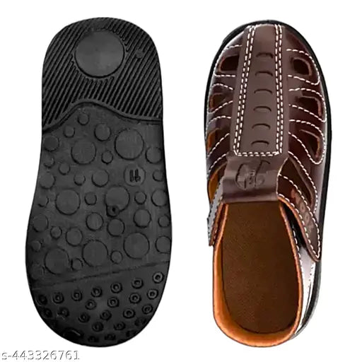 Synthetic leather Kids ZOOM sandals, striped net pattern, lightweight, washable, indoor/outdoor footwear for comfortable play and active kids (sizes: 9-12M - 5-5.5Y)