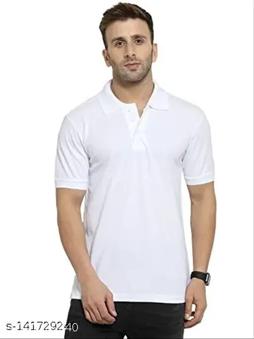 White bamboo short sleeve men's polo t-shirt, high quality solid color from India