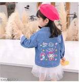 Blue denim baby girl jacket, printed pattern, long sleeves, 3-4 years