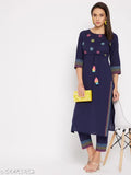 WineRed embroidered cotton kurta and pant set, three-quarter sleeves, Indian ethnic wear for women