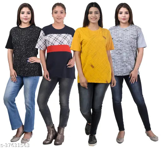 Loose-fit SHAUN Women's Trandy Cotton Blend T-Shirt, printed net design - vibrant color for street style