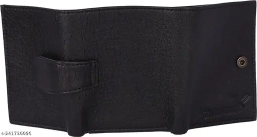 Men's bi-fold artificial leather wallet, 100% top grain genuine material, 2 compartments, textured pattern, free size (15cm x 12cm), tri-fold design, durable cloth lining, 3 credit card slots, 1 secret compartment, 2 currency compartments, stylish and sophisticated look