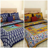 Attractive cotton queen-size bedsheets set, pack of 2 from India (144 thread count, 4 pillow covers included)
