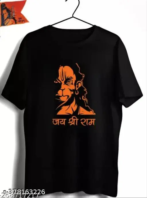 Polyester Shree Hanuman printed t-shirt, Indian spiritual art on short sleeves